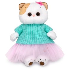 Мягкая игрушка Basik&Co Кошечка Ли-Лив вязаной кофте, 24 см, белый/голубой/розовый