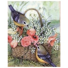 Алмазная мозаика Colibri Птички у корзинки 40х50 см Круглая