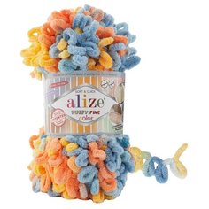 Пряжа Alize Puffy Fine Color (Пуффи Файн Колор) - 5 мотков цвет: 6314 Голубой / желтый 100% микрополиэстер 100г 14м