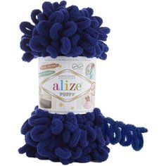 Пряжа плюшевая Alize Puffy (Ализе Пуффи) - 2 мотка 360 василек для вязания руками, гипоаллергенная, большие петли (4см), 9м/100г