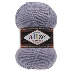 Пряжа Alize Lanagold Fine (Ализе Ланаголд Файн) - 5 мотков, 200 серый, 49% шерсть, 51% акрил 390м/100г