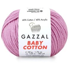 Пряжа Gazzal Baby Cotton (Газзал Беби Коттон) - 5 мотков Сиренево-розовый (3422) 60% хлопок, 40% акрил 165м/50г