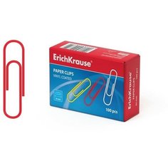 ErichKrause Скрепки канцелярские 33 мм, цветные, 100 штук, Erich Krause, с виниловым покрытием