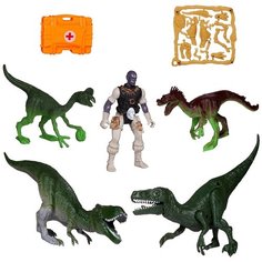 Набор динозавров Junfa 2 больших динозавра, 2 маленьких динозавра, аксессуары, свет и звук