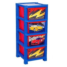 Бельевой комод Соломон Супер тачки, 4 секции, 4 ящика, синий/красный Solomon