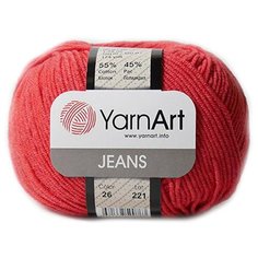 Пряжа YarnArt Jeans (Джинс) - 1 моток Цвет: 26 алый 55% хлопок, 45% полиакрил 50г 160м