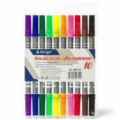 Alingar Фломастеры, двухсторонние, 10 цв, Alingar, смываемые чернила, корпус круглый, "Time to create"