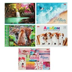 Альбом для рисования А4, 32 листа на скрепке "Ассорти-выпуск №2", Рысь Hatber