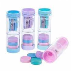 Точилка пластик NEWtone 2 в 1 с контейнером, с ластиком 067113 Hatber