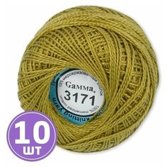 Пряжа для вязания спицами, крючком, машинного вязания Gamma Ирис классическая тонкая, 100% хлопок цвет 3171 светло-светло-хаки, 10 шт. по 10 г 82 м