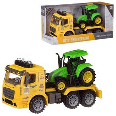 Машинки спецтехника, ABtoys, инерционная, Грузовик с трактором, синий, 34 x 12,5 x 17 см, 1 шт