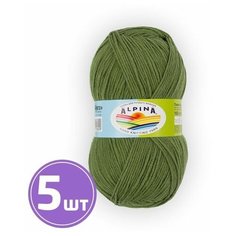 Пряжа детская для вязания крючком, спицами Alpina Альпина VERA классическая средняя, акрил/хлопок, цвет №41 Зеленый, 280 м, 5 шт по 100 г