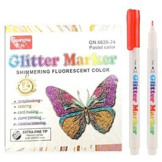 Маркеры художественные акриловые на водной основе GLITTER набор 24 цв с блестками. Нет бренда