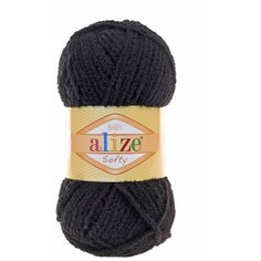 Пряжа для вязания ALIZE SOFTY Ализе Софти: 60 (черный), 2 шт, 115 м, 50 г, 100% микрополиэстер