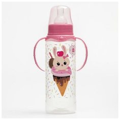 Бутылочка для кормления «Зайка, пончик» 250мл, цилиндр, с ручками Mum&Baby