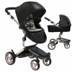 Детская коляска трансформер Mima Xari 2в1 Black/Autumn Stripes на шасси Rose Gold