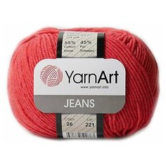 Пряжа YarnArt Jeans Ярнарт джинс Красный коралл (26) 3 мотка 50 г/160 м (45% акрил 55 хлопок)