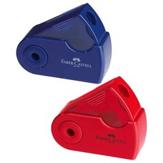 Точилка пластиковая Faber-Castell "Sleeve Mini", 1 отверстие, контейнер, красная/синяя
