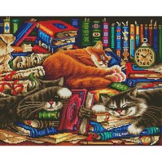 Алмазная мозаика Белоснежка "Библиотека кошек" / Набор алмазной мозаики 40х50 см / На подрамнике / Полная выкладка / Животные / Кошки