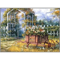 Алмазная мозаика Тележка с цветами 50x38 см. Diy