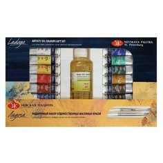 Завод художественных красок «Невская палитра» Подарочный набор художественных масляных красок «Ладога», 12 цветов, 18 мл, в тубах, кисти 2 штуки, масло льняное 120 мл