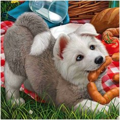 Алмазная мозаика "Весёлый щенок" (20х20 см) Рыжий кот