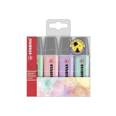 Набор текстовыделителей "Stabilo Boss Original Pastel", 4 цвета, голубой, лаймовый, светло-коралловый, вишнево-розовый