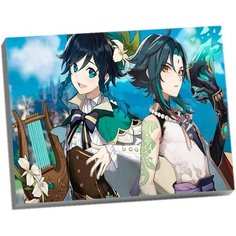 Картина по номерам 30х40 см Аниме Геншин Импакт Genshin Impact Венти и Сяо (42 цвета) Molly