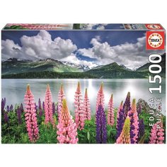 Пазл Educa 1500 деталей: Люпины на берегу озера Зильс, Швейцария