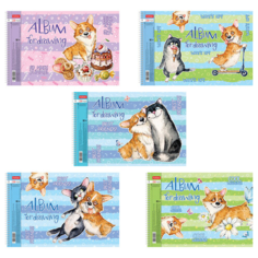 Альбом для рисования А4 24 л, спираль, обложка картон, HATBER, 205х290 мм, "Корги" (5 видов в спайке), 24А4Всп