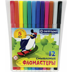Набор фломастеров Фломастеры 12 цветов CENTROPEN "Пингвины", смываемые, вентилируемый колпачок, 7790/12ET, 7 7790 1286, 5 наборов