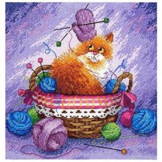Набор для вышивания "Кот в клубках", 20x20 см, МП-студия М.П.Студия