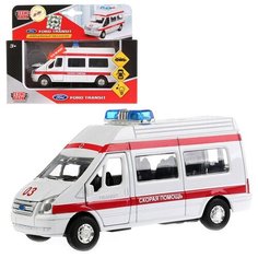 Машина металлическая, инерционная "Ford Transit. Скорая помощь", световые и звуковые эффекты Технопарк