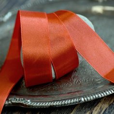 Лента атласная 1 бобина (22 м) для шитья/ рукоделия / декора, цвет кирпичный красный, ширина 25 мм КафеБижу