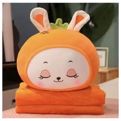 Мягкая игрушка Заяц 3в1 подушка+плед оранжевый Kidslandiya