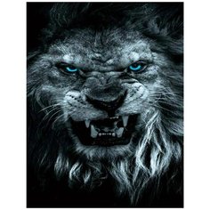 Алмазная мозаика на подрамнике 40х50 Свирепый лев с голубыми глазами / Картина стразами New World