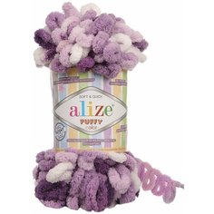 Пряжа Alize Puffy Color/Ализе Пуффи Колор/ 9м, 100г / 5923 белый-сиреневый- 1 шт