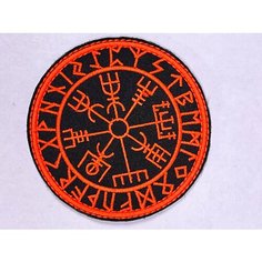Нашивка шеврон (патч)Компас Викингов 8,5 см круглый с липучкой оранжевый на черном фоне Вышивка для вас
