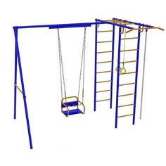Детский спортивный комплекс для улицы "Веселый Непоседа" Модель № 2 синий, качели цепь, ступени металл Вереск