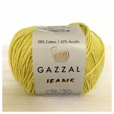 Пряжа полухлопок Gazzal Jeans/Газзал Джинс - оливковый N 1126, 1 шт, 58% хлопок, 42% акрил, 170м/50гр, для вязания игрушек и одежды