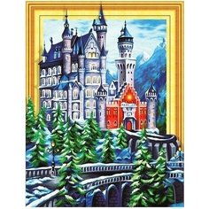 Алмазная мозаика "Замок в горах" круглые стразы холст на подрамнике 40х50 см, 7DAR107 Paintboy
