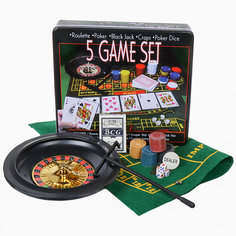 Игра настольная 5в1, 33х29х6.5 см, фишки 100 штук, колода карт, рулетка, Y6-6374 Китай