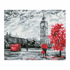 Алмазная мозаика ТРИ совы «Красный Лондон», 40×50см, холст, картонная коробка с пластиковой ручкой