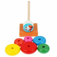 Развивающая игрушка из дерева Пирамидка. В коробке 7x7x16см Буратино