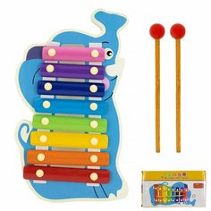 Металлофон детский КНР деревянный "Слоненок" 8 нот, 2 палочки, в коробке (141-254U)