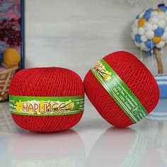 Пряжа ПНК им. С. М. Кирова Нарцисс (ПНК), красный - 0906, 100% мерсеризованный хлопок, 6 мотков, 100 г, 400 м.