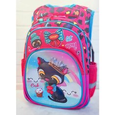 Школьный ранец-рюкзак для девочки Котенок 3D рисунок с пеналом; Ранец школьный с ортопедической спинкой Брат&Brothers