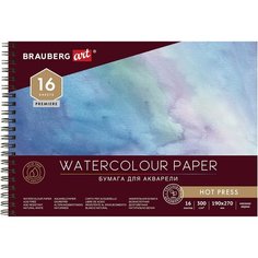 Альбом для акварели, бумага 300 г/м2, 190х270 мм, мелкое зерно, 16 листов, гребень, BRAUBERG ART "PREMIERE", 113214 Chester