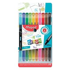 Набор капиллярных ручек Maped GraphPeps (0.4мм, трехгранные, 10 цветов) 10шт, 8 уп. (749050)