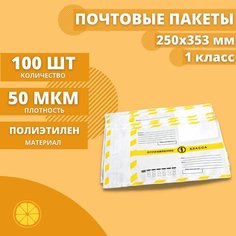 Почтовые пакеты 250*353мм "Почта России Отправление 1 класса", 100 шт. Конверт пластиковый для посылок. Orangepak